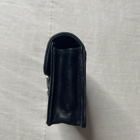 Coach Mini Black Leather Silver Buckle Card Case Wallet - Picture 3 of 8